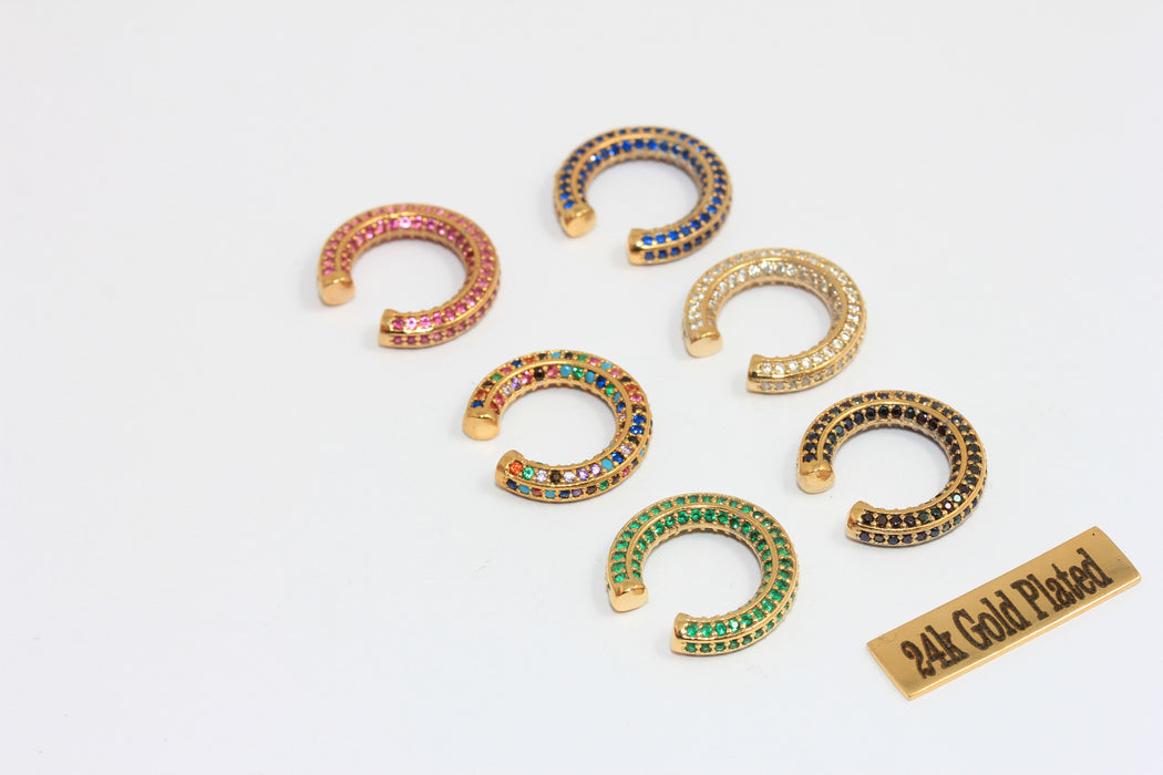 16 mm Rodyum Kaplamalı CZ Mikro Taşlı Kulak Manşetleri, Zarif Kulak Manşetleri, Turkuaz Taşlı Mikro Taşlı Kulak Manşeti, Gümüş Kaplama Küpeler, MLS688