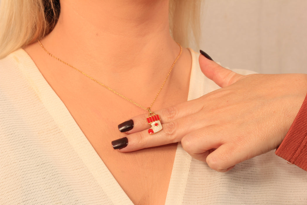 Collana a forma di cuore in oro lucido 24k da 17'', collana a forma di cuore in smalto rosso,