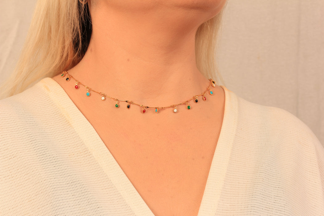 Gold Choker Necklace With Sun Charms