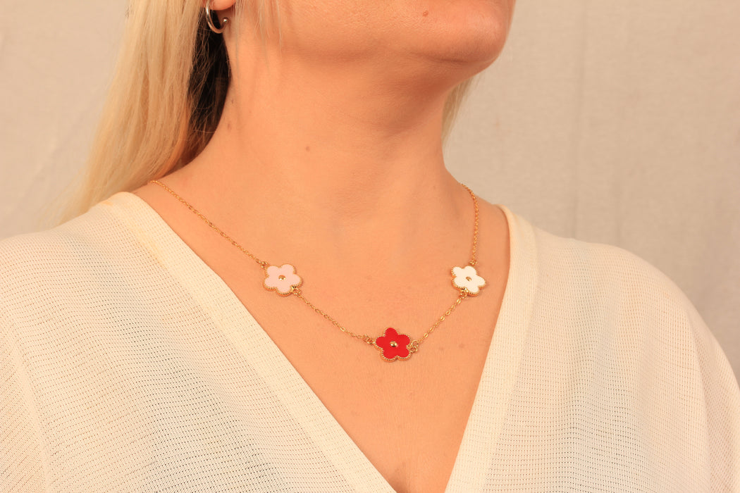 Gold Necklace With Enamel Flower Charms
