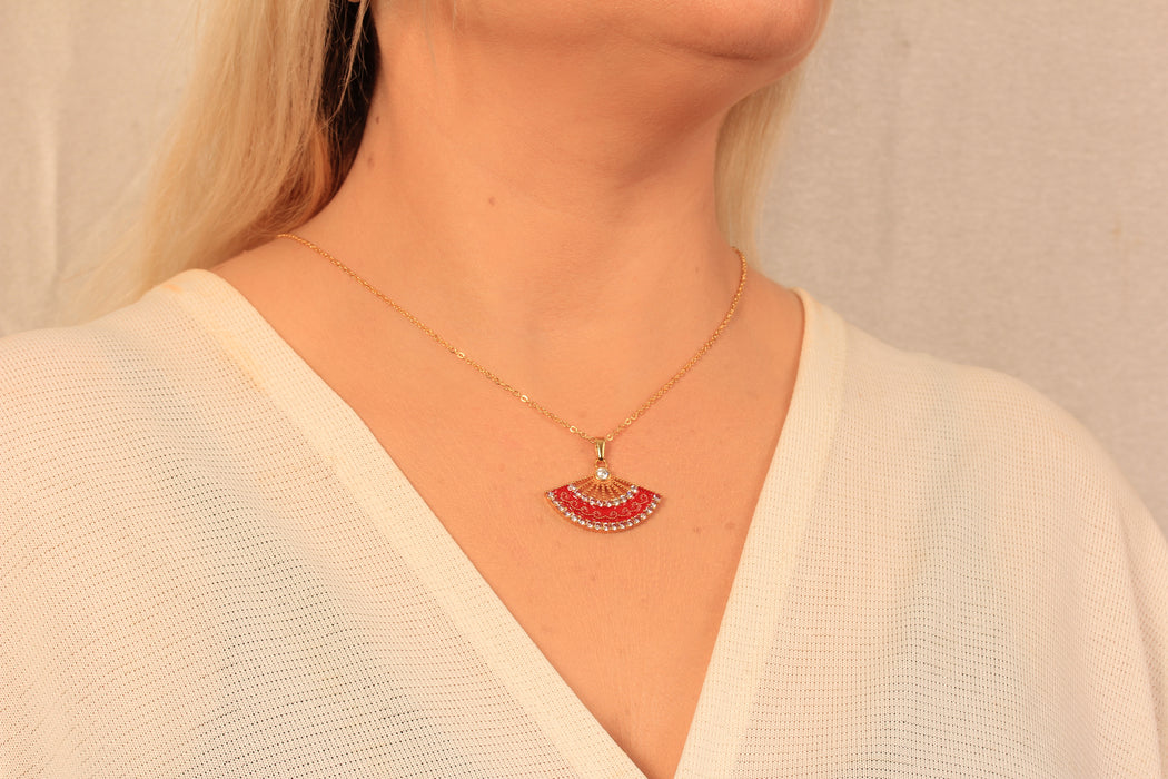 Gold Necklace With Cubic Zirconia Bib Pendant