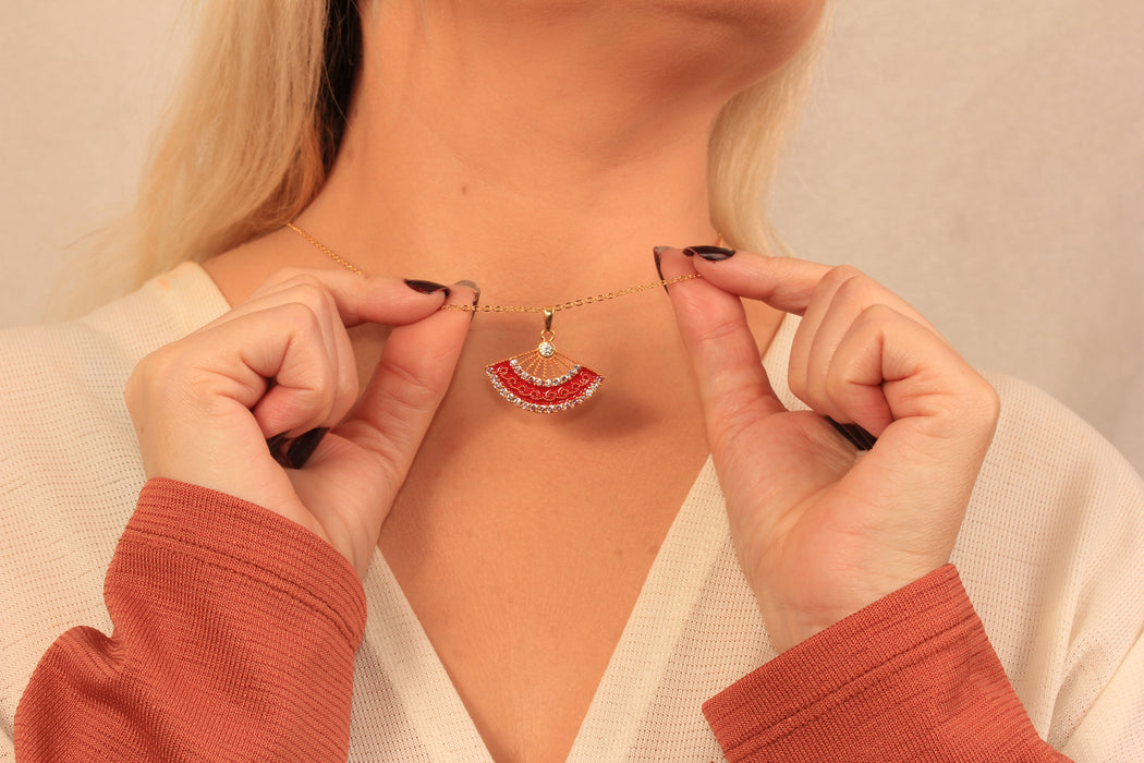 Collana a forma di cuore in oro lucido 24k da 17'', collana a forma di cuore in smalto rosso,