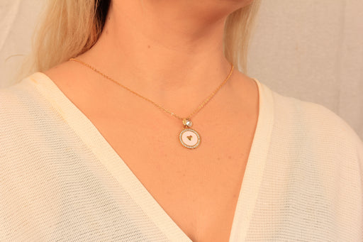 Gold Necklace With Cubic Zirconia Heart Coin Charm