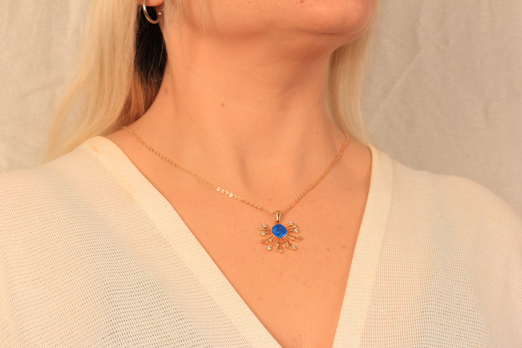 17'' +2'' 24k Shiny Gold Micro Pave Galaxy Pendant Ready Necklace, CZ Sun And Stars Charm Necklace, DC16-23