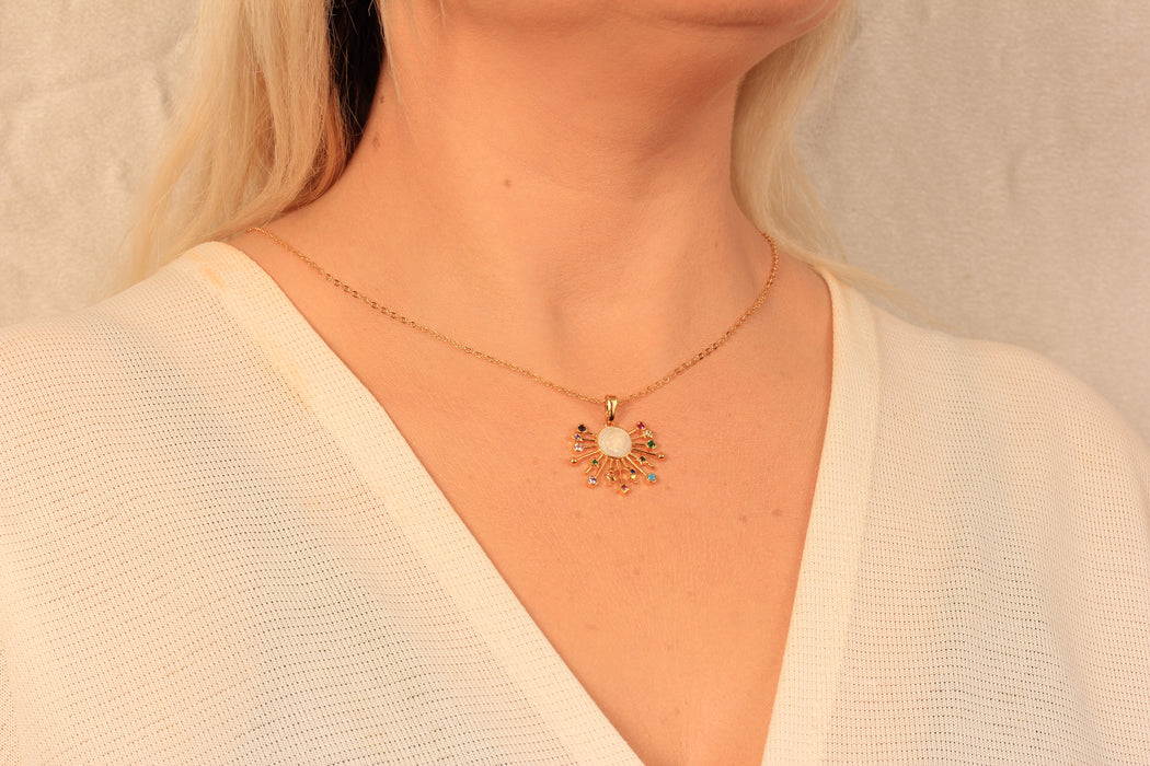 Cubic Zirconia Sun And Stars Necklace