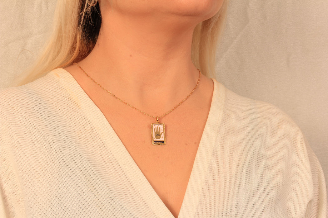 17'' +2'' 24k Shiny Gold Fortune Hand Ready Necklace, Mystic Fortune Charm Necklace, DC16-25