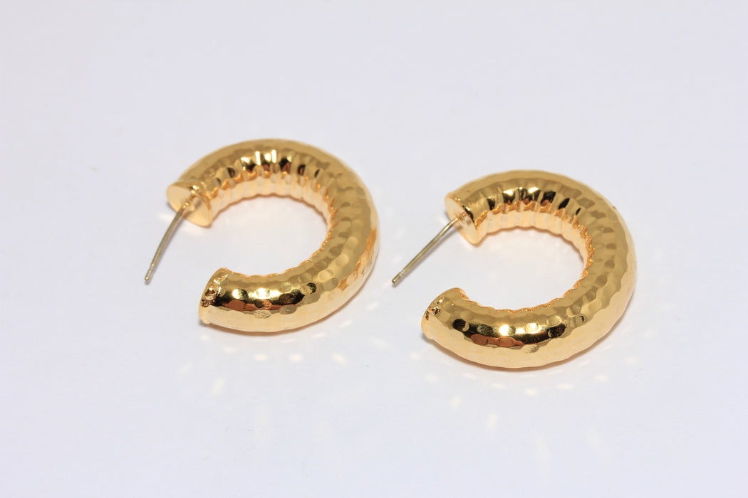 29mm 24k Shiny Gold Earrings, Hammered Hoop Earrings, Midi Hoop Earrings, Tube Earrings, MTE329