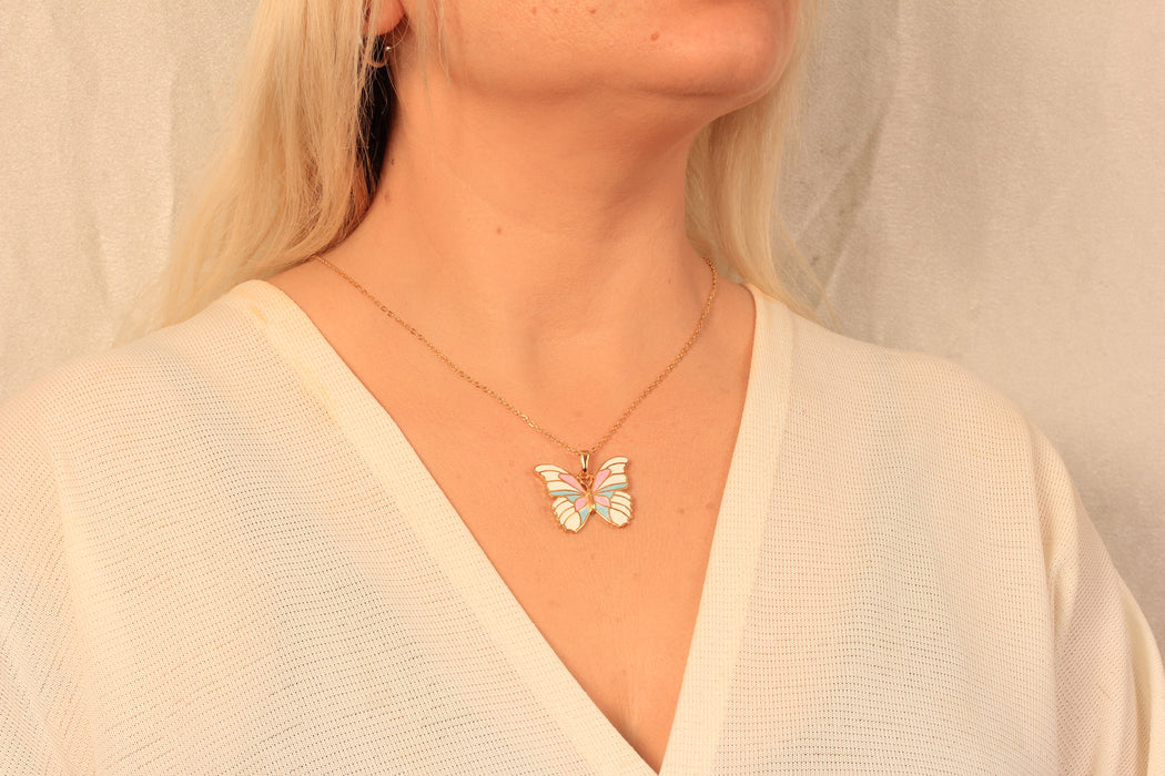 Gold Necklace With White Butterfly Pendant