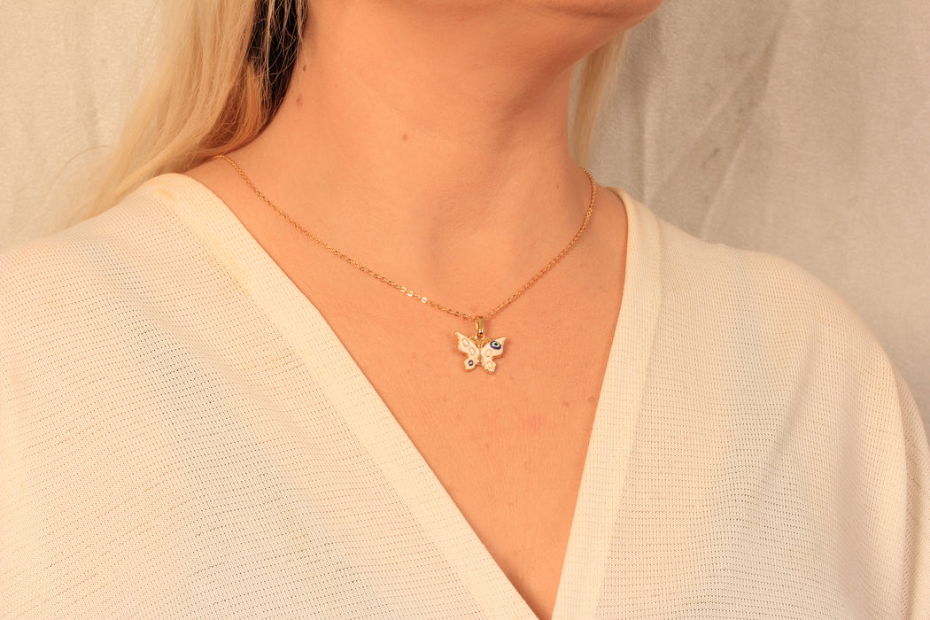 Cute Enamel Butterfly Charm Necklace