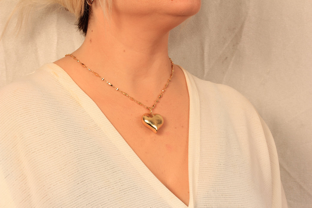 Gold Puffed Heart Medallion Necklace