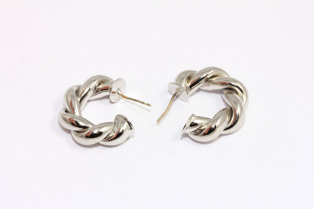 25mm Rhodium Plated Lever Back Earrings, Thick Braided Hoop Earrings, Midi Hoops, MTE1425-2