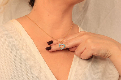 Cubic Zirconia Blue Stone Heart Minimalist Necklace