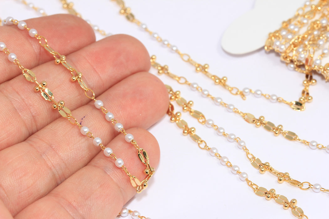 2,5mm 24k Shiny Gold Pearl Chain, Beaded Chains, Chain With Pearl Beads, Ankle Bracelet Chain, BXB178-5