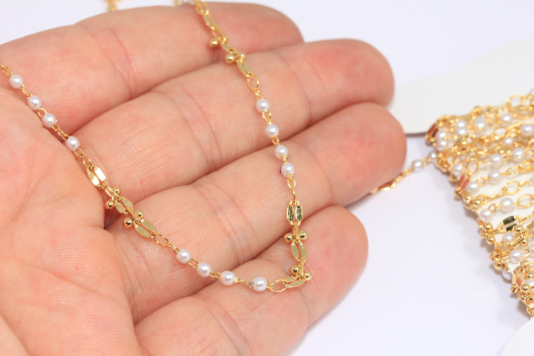 2,5mm 24k Shiny Gold Pearl Chain, Beaded Chains, Chain With Pearl Beads, Ankle Bracelet Chain, BXB178-5