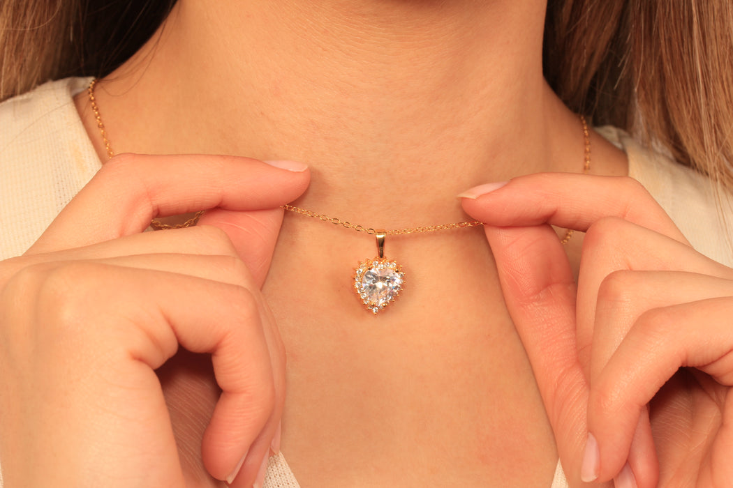 17'' +2'' 24k Shiny Gold CZ Heart Charm Ready Necklace, Micro Pave Purple Stone Heart Pendant, Dainty Necklace, DC18-2