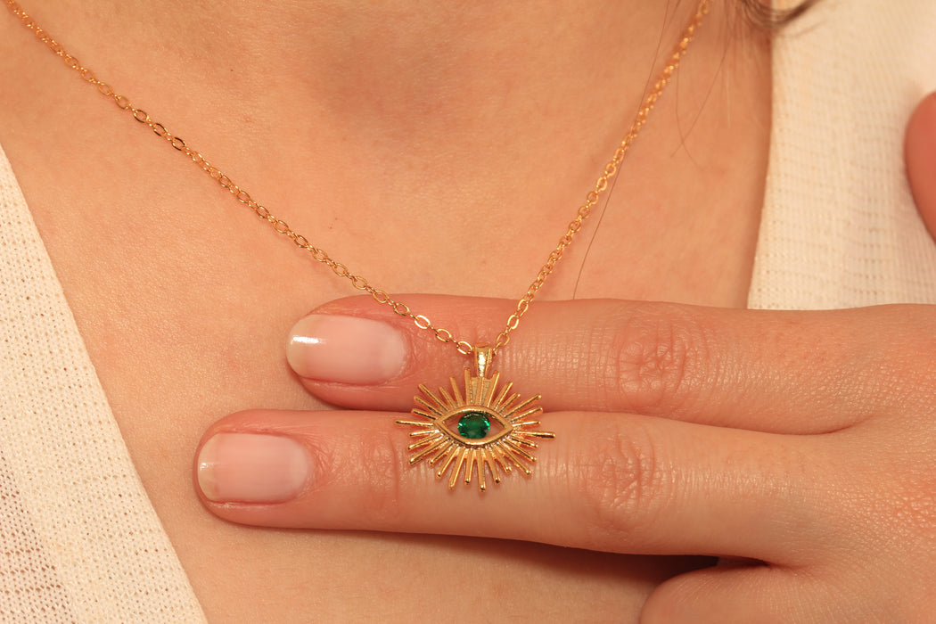 Gold Necklace With Cubic Zirconia Evil Eye Charm