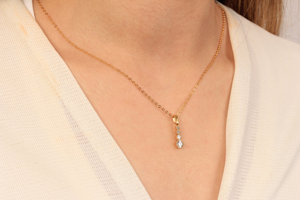 Gold Necklace With Cubic Zirconia Crystal Drop Pendant