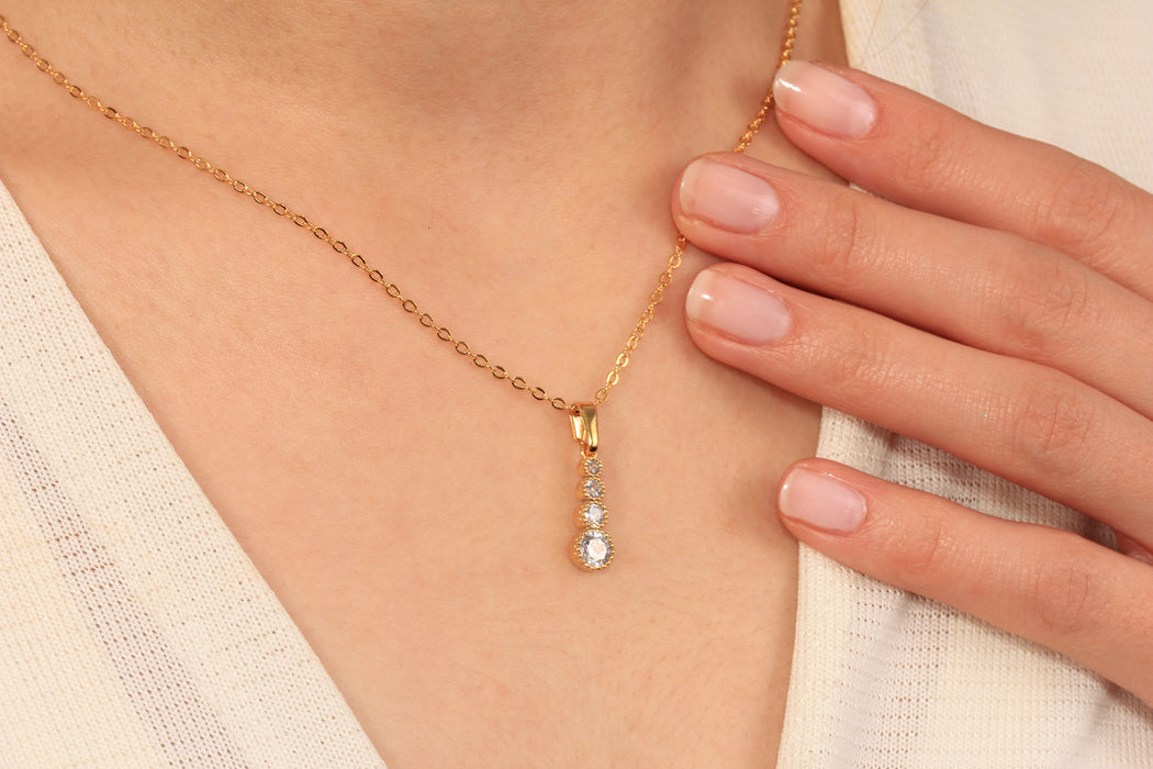 17'' +2'' 24k Shiny Gold CZ Drop Charm Ready Necklace, Micro Pave White Stone Crystal Pendant Dainty Necklace, DC18-8