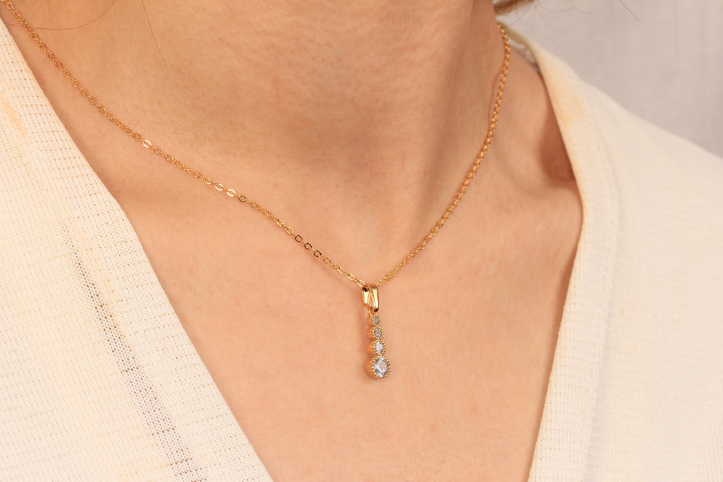 17'' +2'' 24k Shiny Gold CZ Drop Charm Ready Necklace, Micro Pave White Stone Crystal Pendant Dainty Necklace, DC18-8