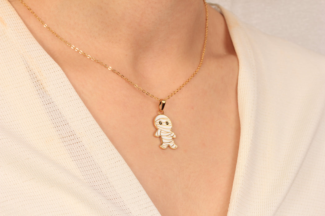 Godl Necklace With Halloween Mummy Charm