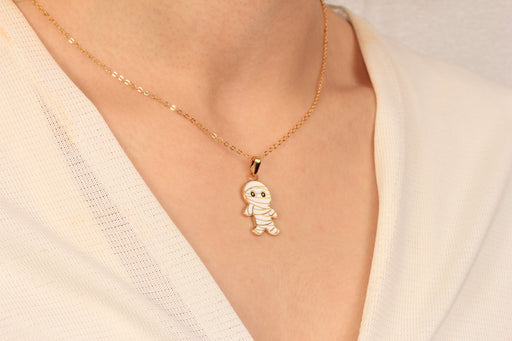 Godl Necklace With Halloween Mummy Charm