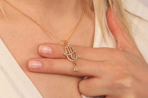 Gold Necklace With Cubic Zirconia Hamsa Charm