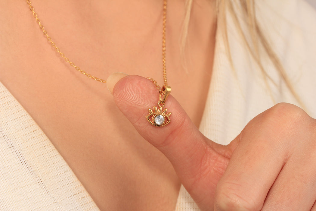 Gold Necklace With Cubic Zirconia Eye Charm