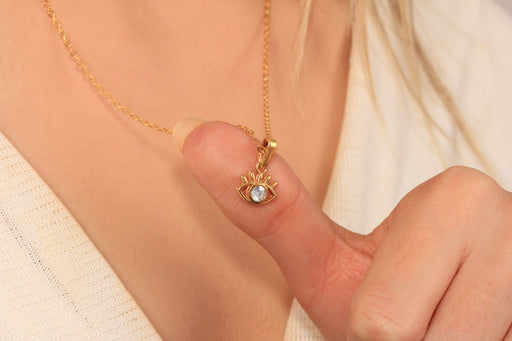 Gold Necklace With Cubic Zirconia Eye Charm
