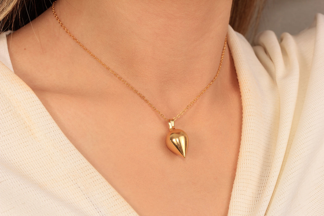 Collana a forma di cuore in oro lucido 24k da 17'', collana a forma di cuore in smalto rosso,