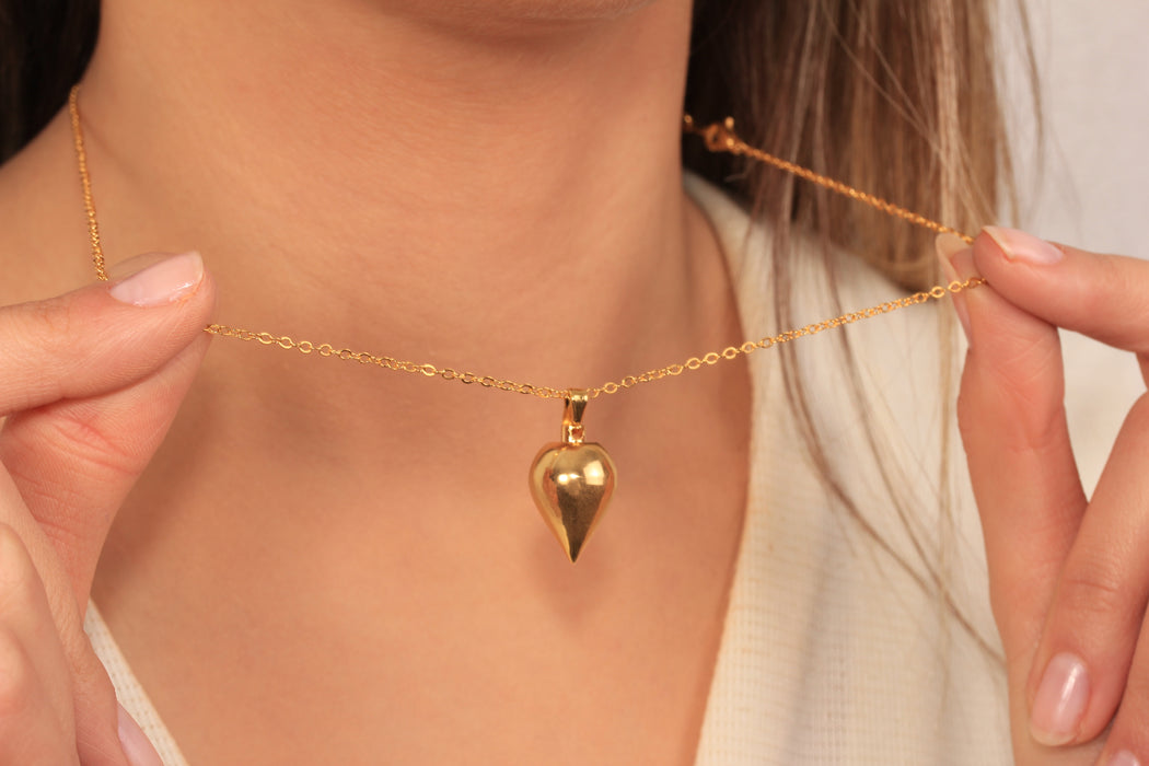 Collana a forma di cuore in oro lucido 24k da 17'', collana a forma di cuore in smalto rosso,