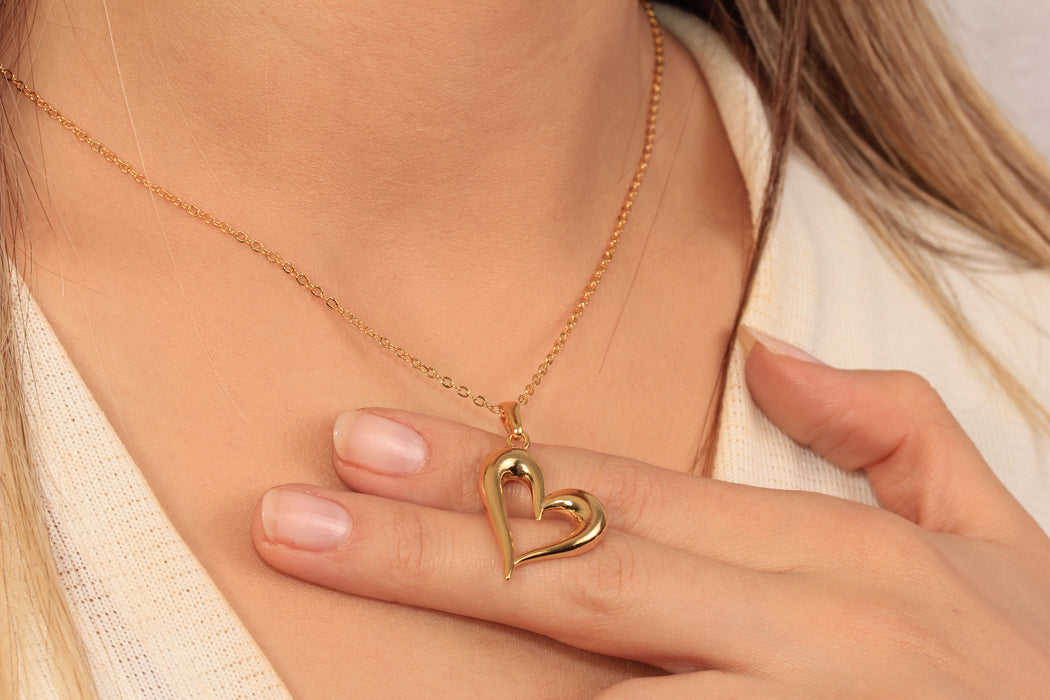 17'' +2'' 24k Shiny Gold Heart Charm Ready Necklace, Cute Heart Shaped Pendant Necklace, DC18-21