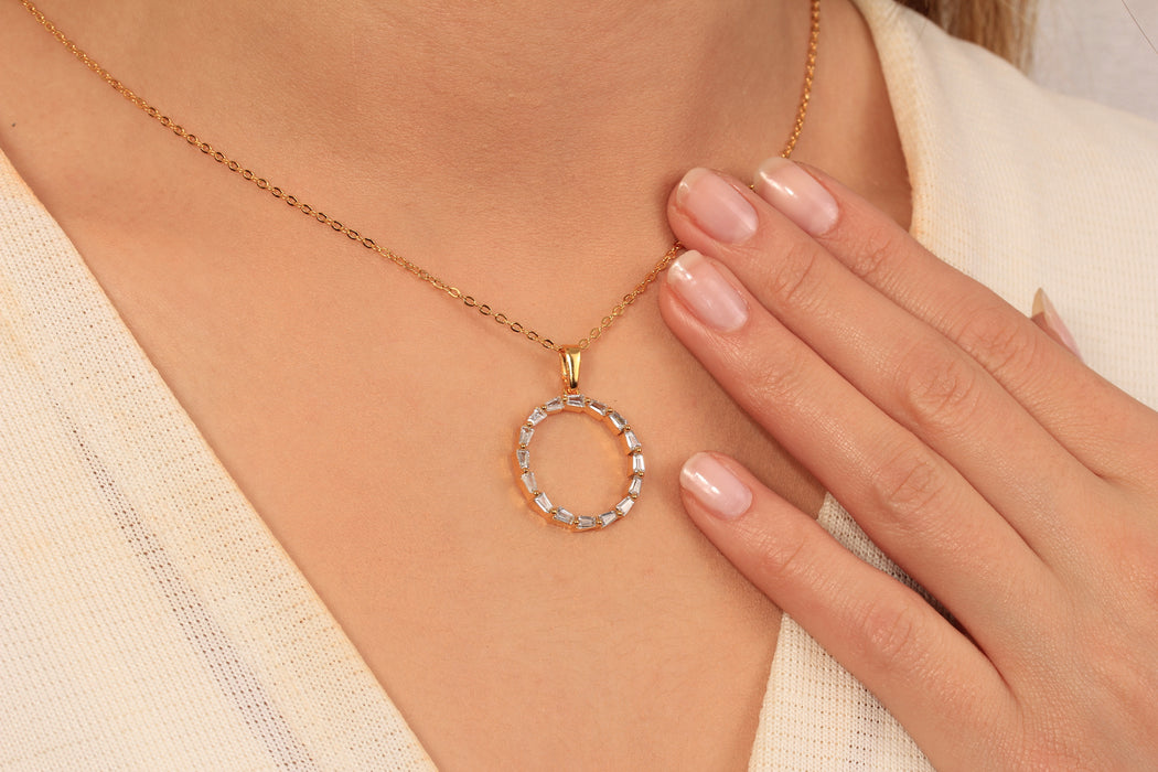 Gold Necklace With Cubic Zirconia Circle Pendant