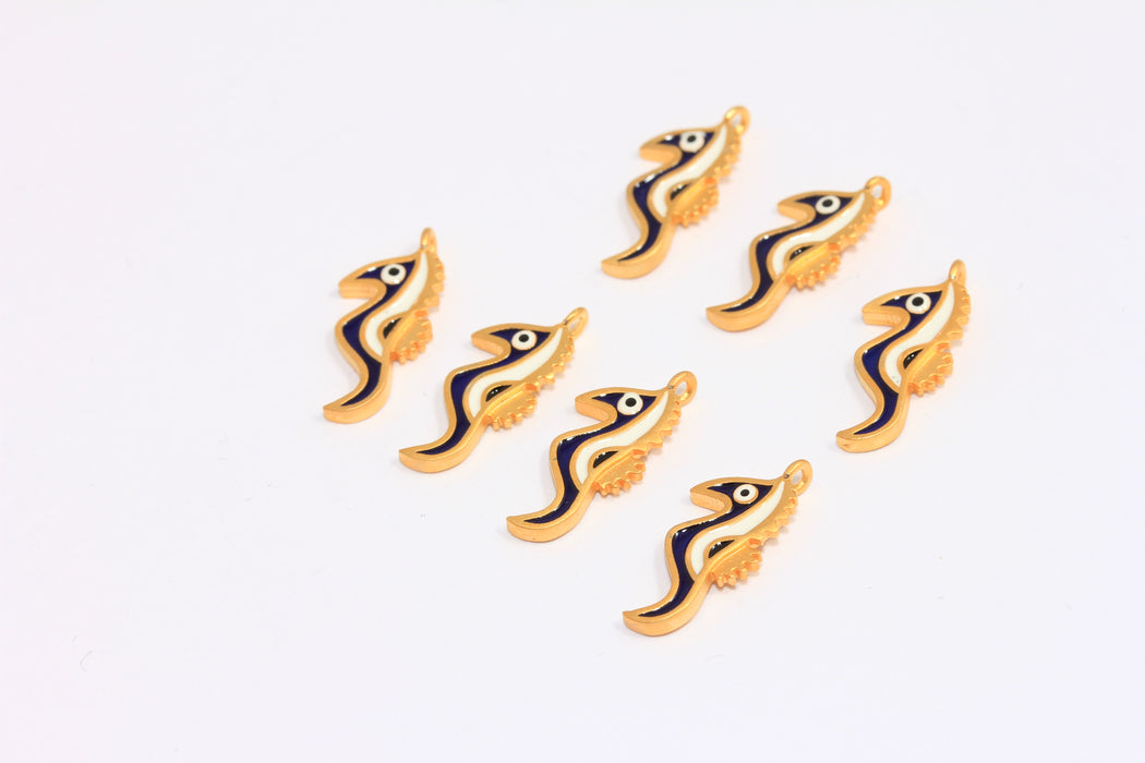 8x19mm 24k Matt Gold Seahorse Charm, Gold Evil Eye ,Brass ZRCN764