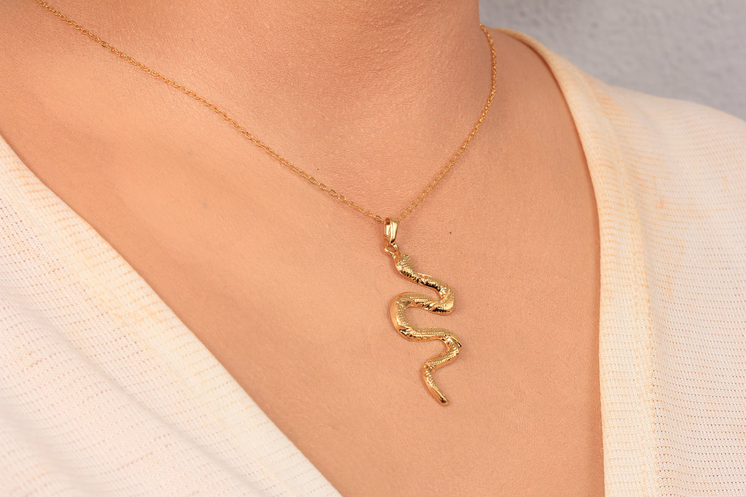 17'' +2'' 24k Shiny Gold Snake Charm Ready Necklace, Snake Pendant Dainty Necklace, DC191-3
