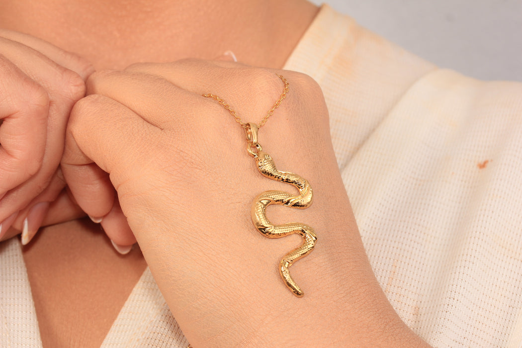 17'' +2'' 24k Shiny Gold Snake Charm Ready Necklace, Snake Pendant Dainty Necklace, DC191-3