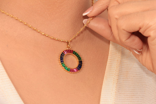 Gold Necklace With CZ Baguette Stone Eternity Pendant