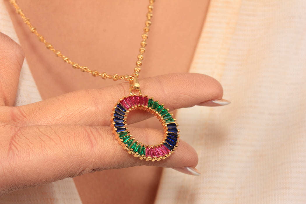 17'' 24 Ayar Parlak Altın Kalp Kolye, Kırmızı Mineli Kalp Kolye,