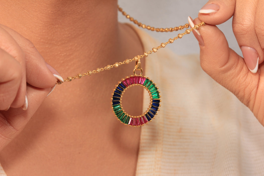 17'' 24 Ayar Parlak Altın Kalp Kolye, Kırmızı Mineli Kalp Kolye,