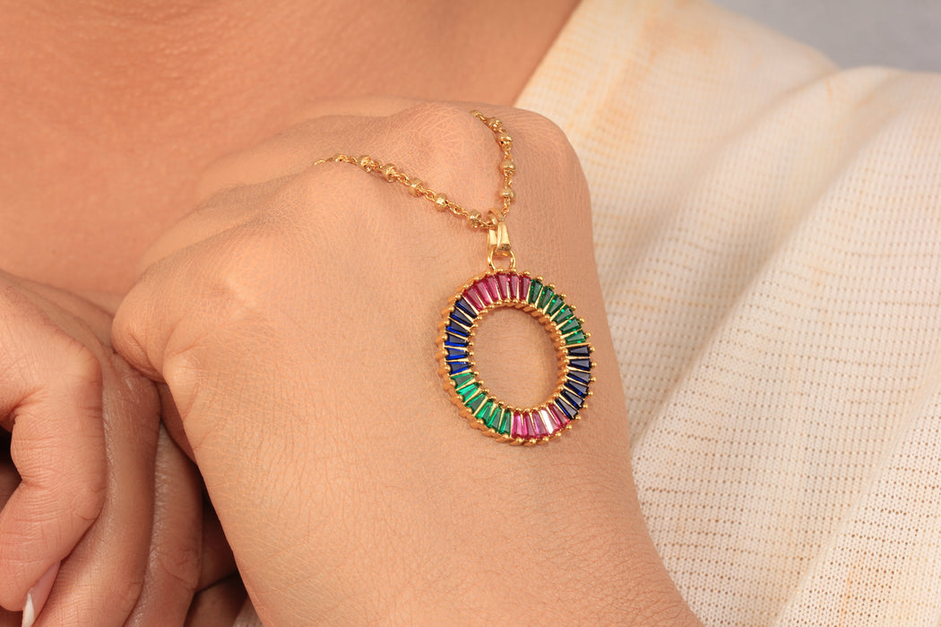 17'' 24 Ayar Parlak Altın Kalp Kolye, Kırmızı Mineli Kalp Kolye,