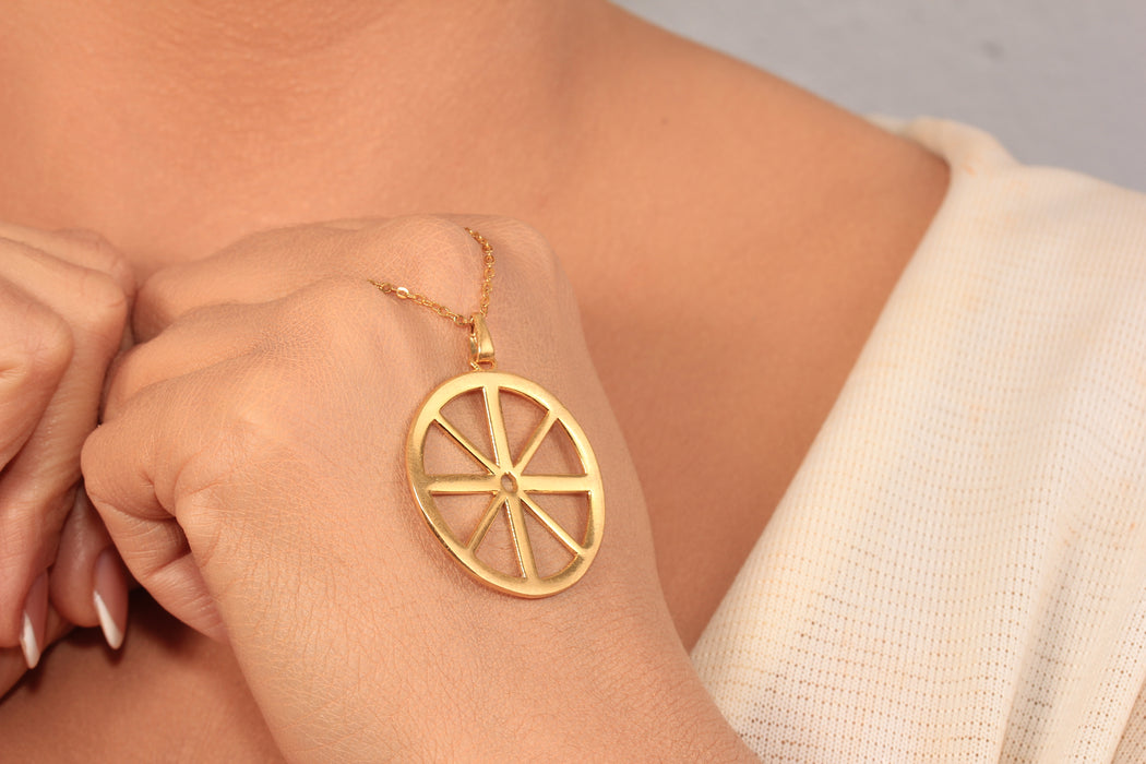 17'' +2'' 24k Shiny Gold Wheel Charm Ready Necklace, Vintage Wheel Pendant Necklace, DC191-12