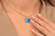 Gold Necklace With Blue Butterfly