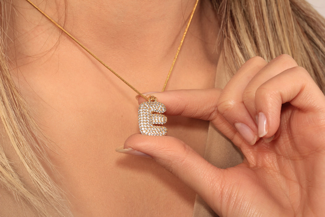 Gold Necklace With Cubic Zirconia E Letter Charm