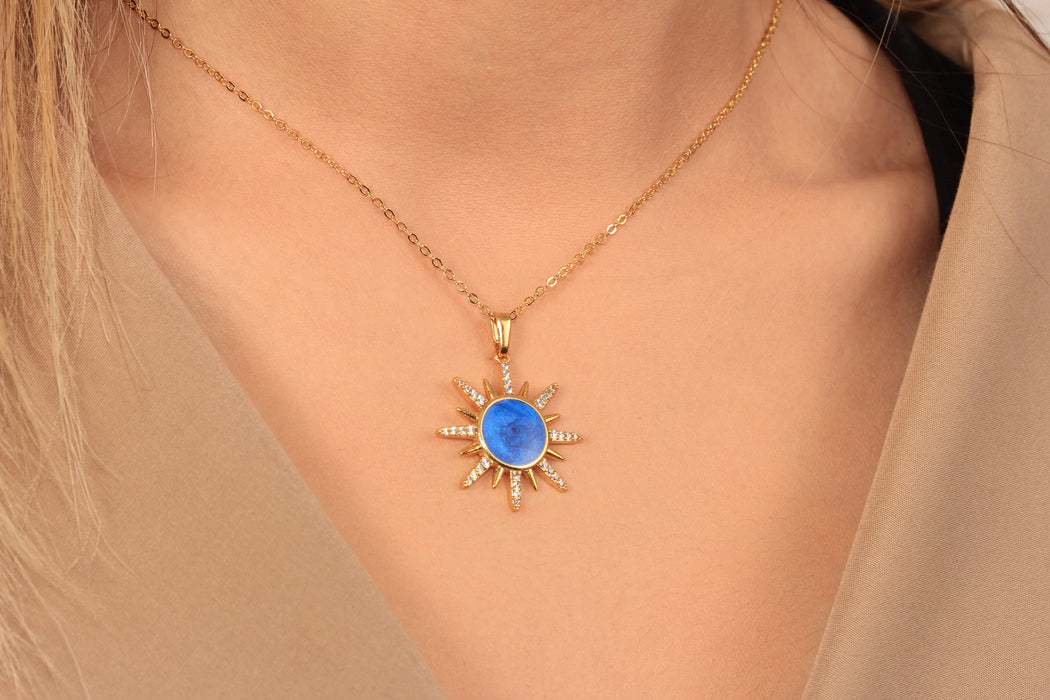 17'' +2'' 24k Shiny Gold Micro Pave Sun Pendant Ready Necklace, CZ Sun Charm Necklace, DC192-5