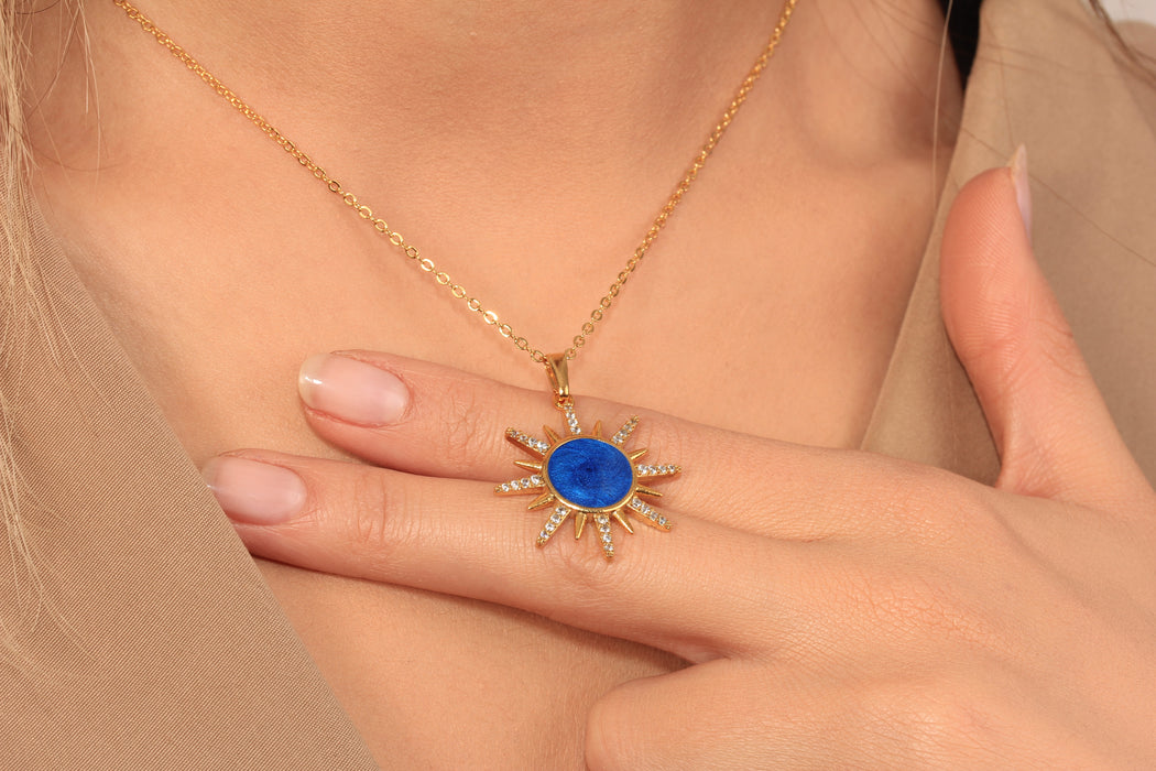 17'' +2'' 24k Shiny Gold Micro Pave Sun Pendant Ready Necklace, CZ Sun Charm Necklace, DC192-5