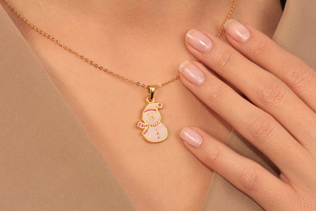 Gold Necklace With Snowman Charm