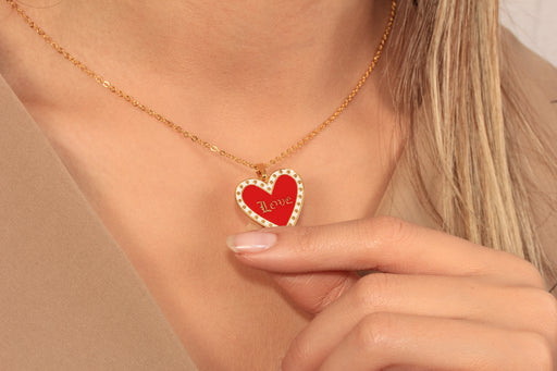 Gold Necklace With Heart Shaped Love Medallion Pendant
