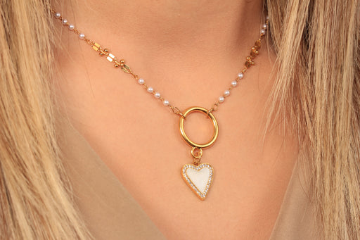 Gold Necklace With Cubic Zirconia Heart Shaped Medallion