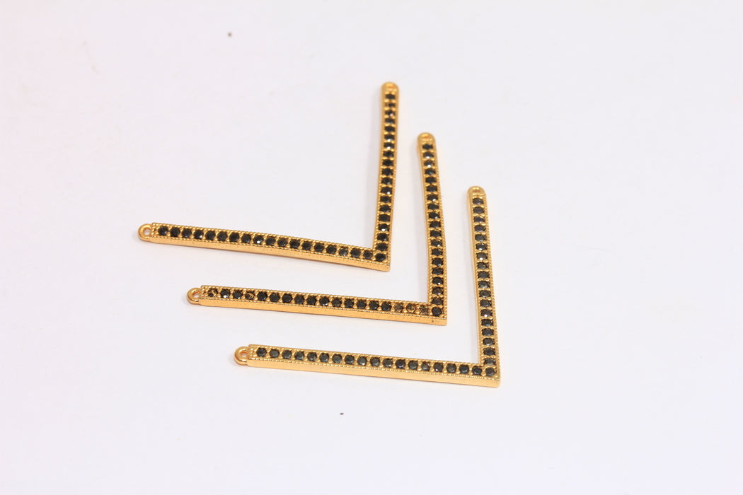 2x40mm 24 Ayar Parlak Altın CZ Chevron Kolye, Mikro Döşeme Chevron Takılar, ZRCN732