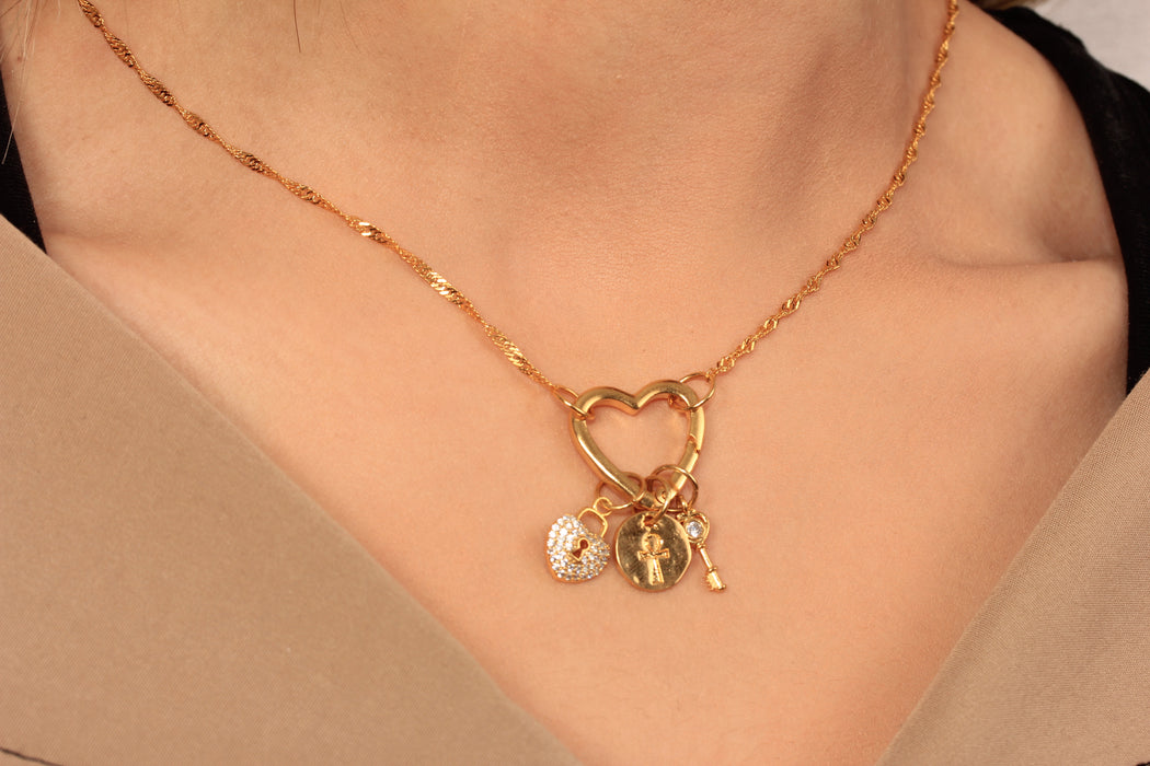 Collana a forma di cuore in oro lucido 24k da 17'', collana a forma di cuore in smalto rosso,