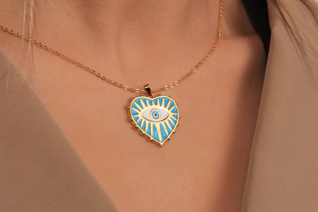 Gold Necklace With Blue Enamel Evil Eye medallion